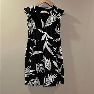 LOFT Black and White Leaf Pattern Dress